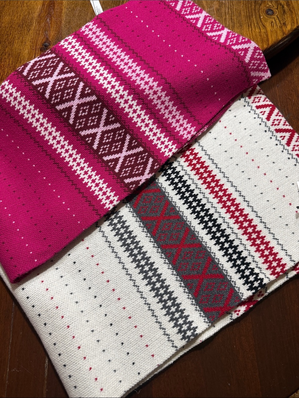 Talbots Pink and Cream Fair Isle Knit Throw Panels